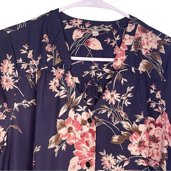 Stitch Fix 41Hawthorn Dark Navy Pink Floral Button Down Knee Length Dress Small - Picture 3 of 11